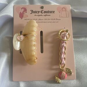 Juicy Couture Cream Hair Claw Clip & Pink Candy Bag Charm Duo Set